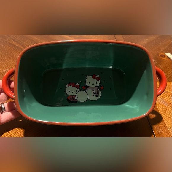 Sanrio Hello Kitty Christmas Green Snowman Ceramic Loaf Pan / Baking Dish - Picture 3 of 12